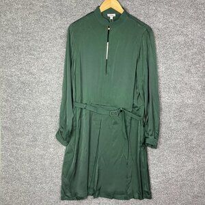 NEW $460 TOTÊME Murau Belted Dress‎ Emerald Green Sz Large Ling Sleeve Classic